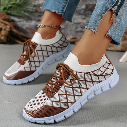 Colorblock Flyknit Sneakers for Women – Lightweight Running & Walking Shoes