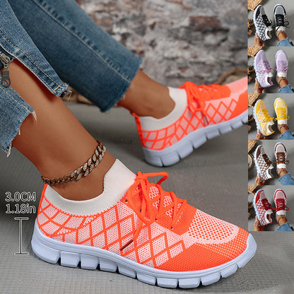 Colorblock Flyknit Sneakers for Women – Lightweight Running & Walking Shoes