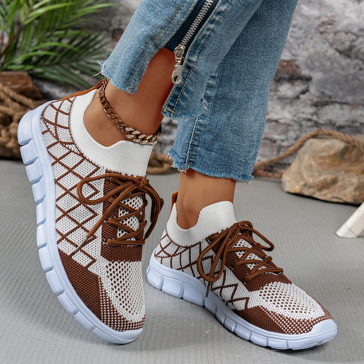 Colorblock Flyknit Sneakers for Women – Lightweight Running & Walking Shoes