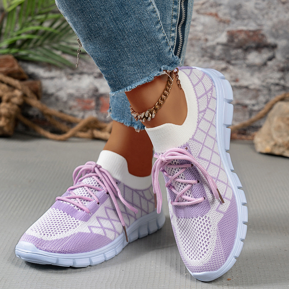Colorblock Flyknit Sneakers for Women – Lightweight Running & Walking Shoes