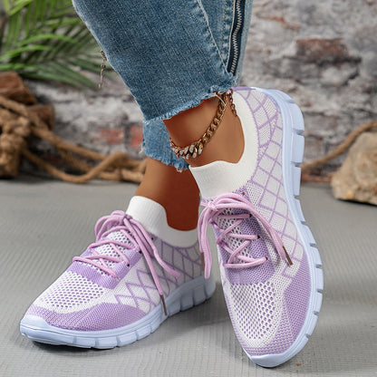 Colorblock Flyknit Sneakers for Women – Lightweight Running & Walking Shoes